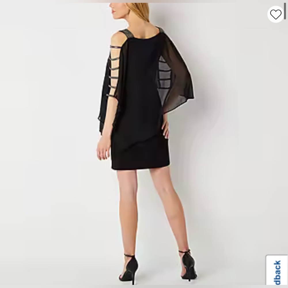 Beaded cold shoulder Dress 3/4 Sleeve Embellished Cape Sheath Dress L Petite MSK